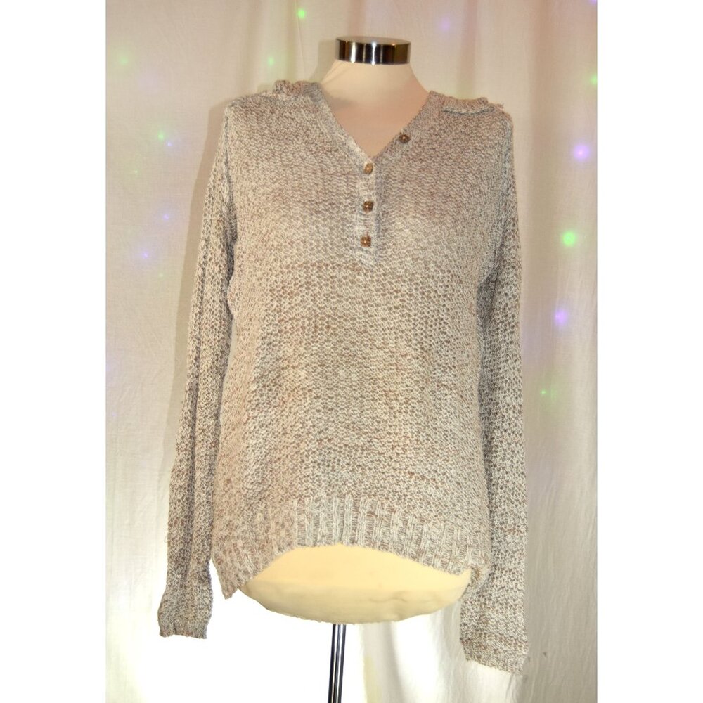 Free People Hooded Sweater Cream/ Brown size Medium